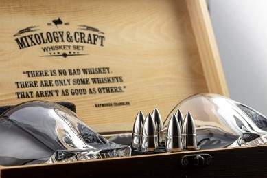 Whiskey Glass whisky Stone Set with Wooden Box Stainless Steel Whiskey Bullet Chillers