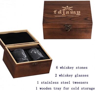 Amazon top seller Whiskey Glass Gift Set old fashion whisky glass whiskey stone in wooden tray set