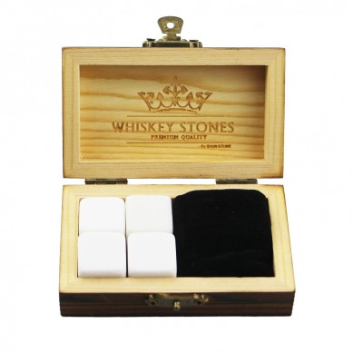 Minuman sejuk Kiub Amazon Hot Wholesale 4 pcs Jualan Pearl White Rock Stones Cube Whiskey Stones Hot Whiskey Stone Gift Set dengan kotak kayu