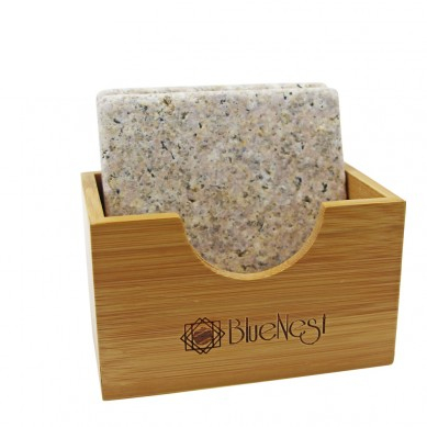 OEM China Ice Cube Stone - SHUNSTONE Granite stone coaster in beige color in bamboo tray then in beauity box as a gift to family – Shunstone