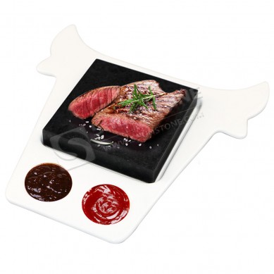 Special design  bull head shape Steak Stone Set  Grill Lava Stone Steak Cooking Rock with thickness ceramic plate