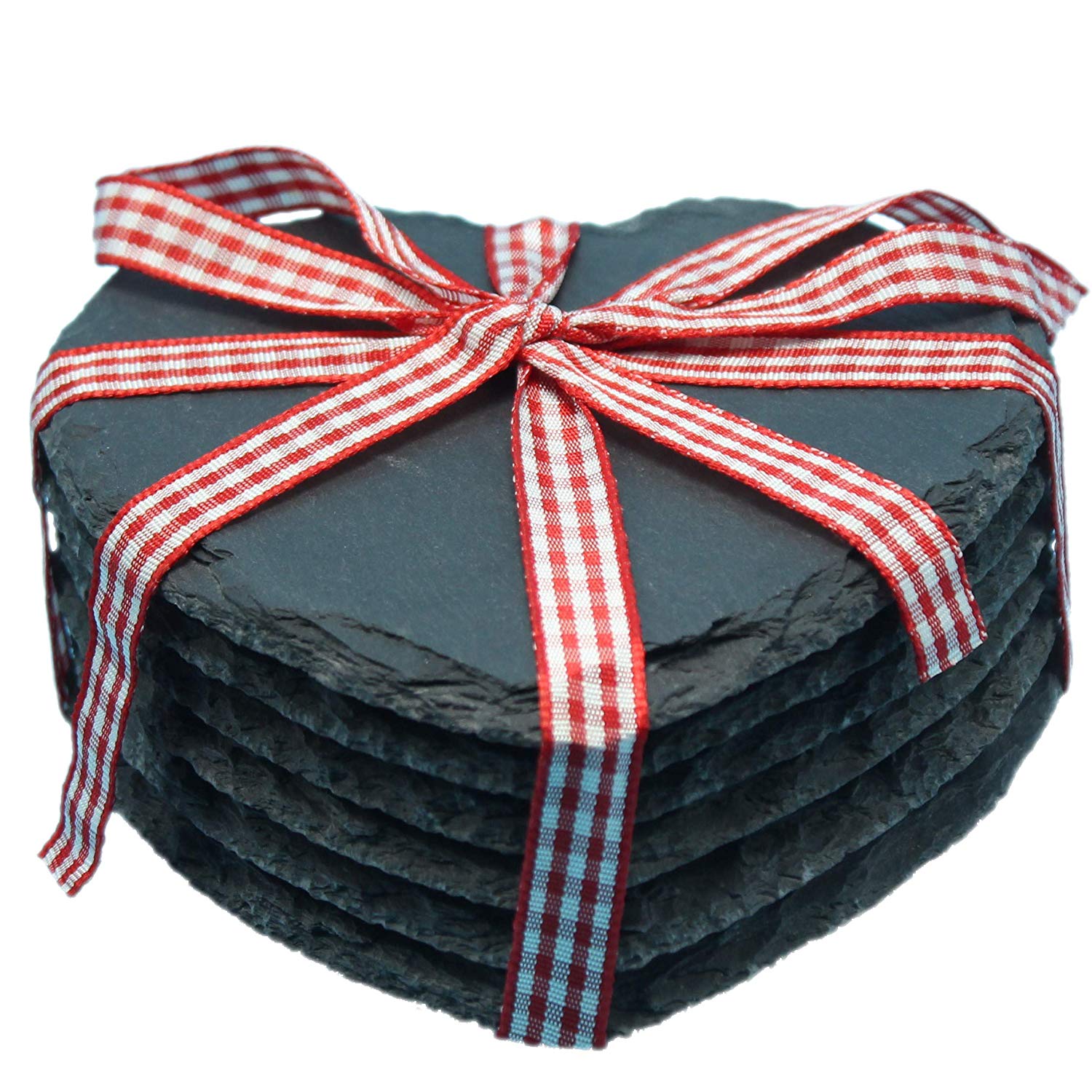 High PerformanceWood Gift Card Box -  Heart  Slate Coasters Set of 6 with a Ribbon Protection from Drink Rings – Shunstone