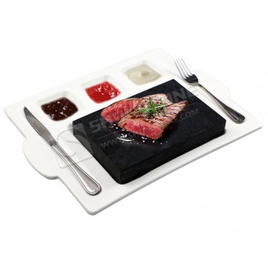 Amazon hot selling steak stone gift set Sizzling Lava cooking stone with thickness ceramic plate