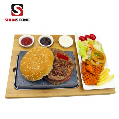 Free sample for Steak Stone -
 7 Piece Steak Stone Set At Home Bamboo Board Black Lava Rock Sizzling Hot Plate With Bowls  – Shunstone