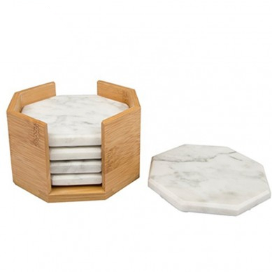 SHUNSTONE hexagon marble in tubled non-slip coaster set