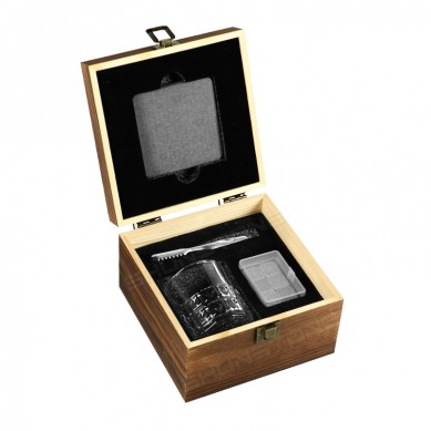 Shunstone 8oz Crystal Whiskey Glass and 6 Chilling Stone Rocks and Coaster Birthday Gift for Men Women