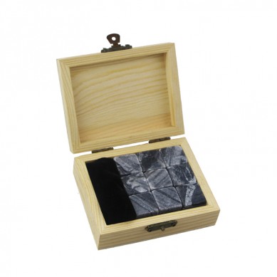 High quantity Wholesale whisky Chilling Stones 9 pcs Whiskey Stone Set Creative Gift Set Custom Whiskey Wine Ice Stone with Wooden Box