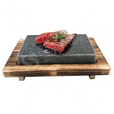 steak stone with Wooden Base Steak Pan Server Plate Set lava cooking stone for cookware