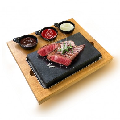 Amazon hot selling Matt black steak stone Set gift set Sizzling Lava cooking stone set