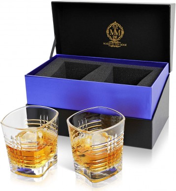 Juego de vasos de whisky sin plomo de primera calidad, caja de regalo de 10 oz con doble gafas de rocas antiguas