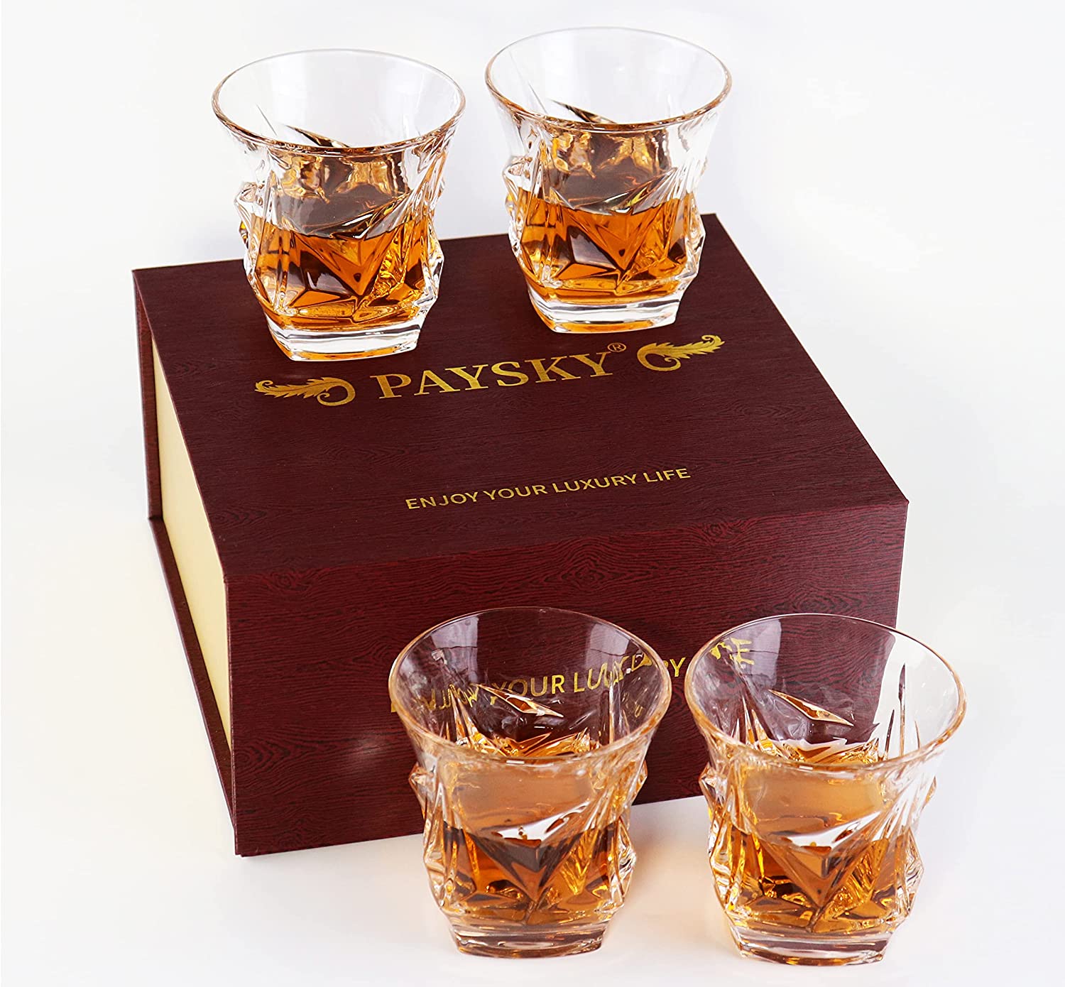 High definition Sipping Whisky Ice Stones - Crystal Whiskey Glass Lead Free Set of 4 Tasting Tumblers for Drinking  – Shunstone