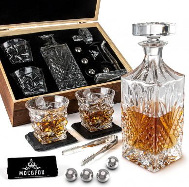 High Quality for Whiskey Wine Stone -
 Whiskey Decanter Twisted Whiskey Glasses Stainless Steel Whiskey Balls Slate Coasters gift set – Shunstone