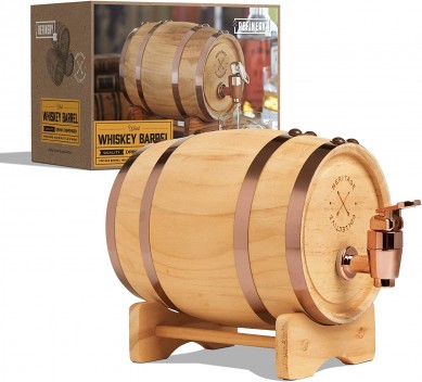 Wood Whiskey Barrel Dispenser for Serving and Entertaining Table Home