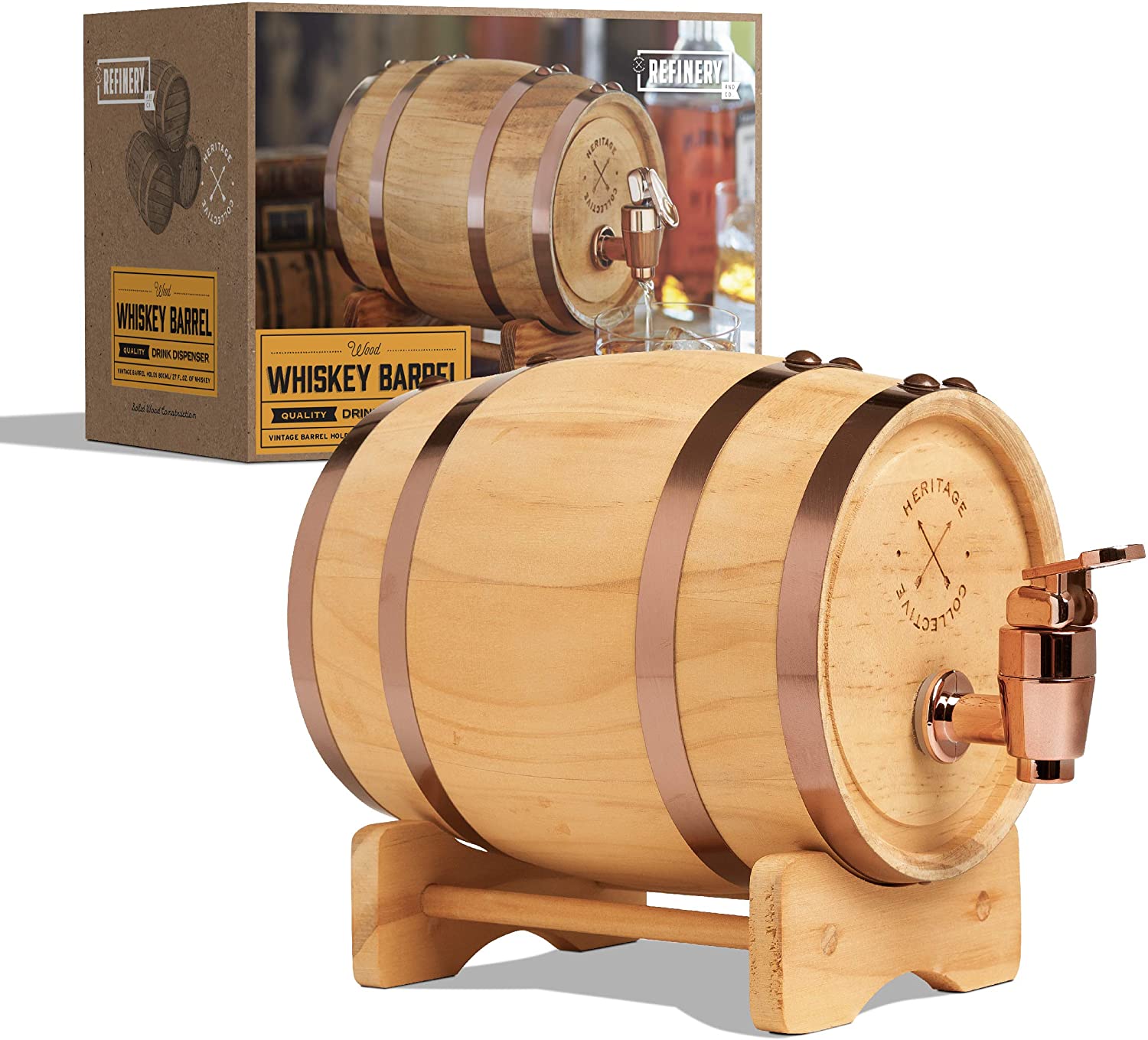 Fast delivery Big Wine Glass - Wood Whiskey Barrel Dispenser for Serving and Entertaining Table Home  – Shunstone