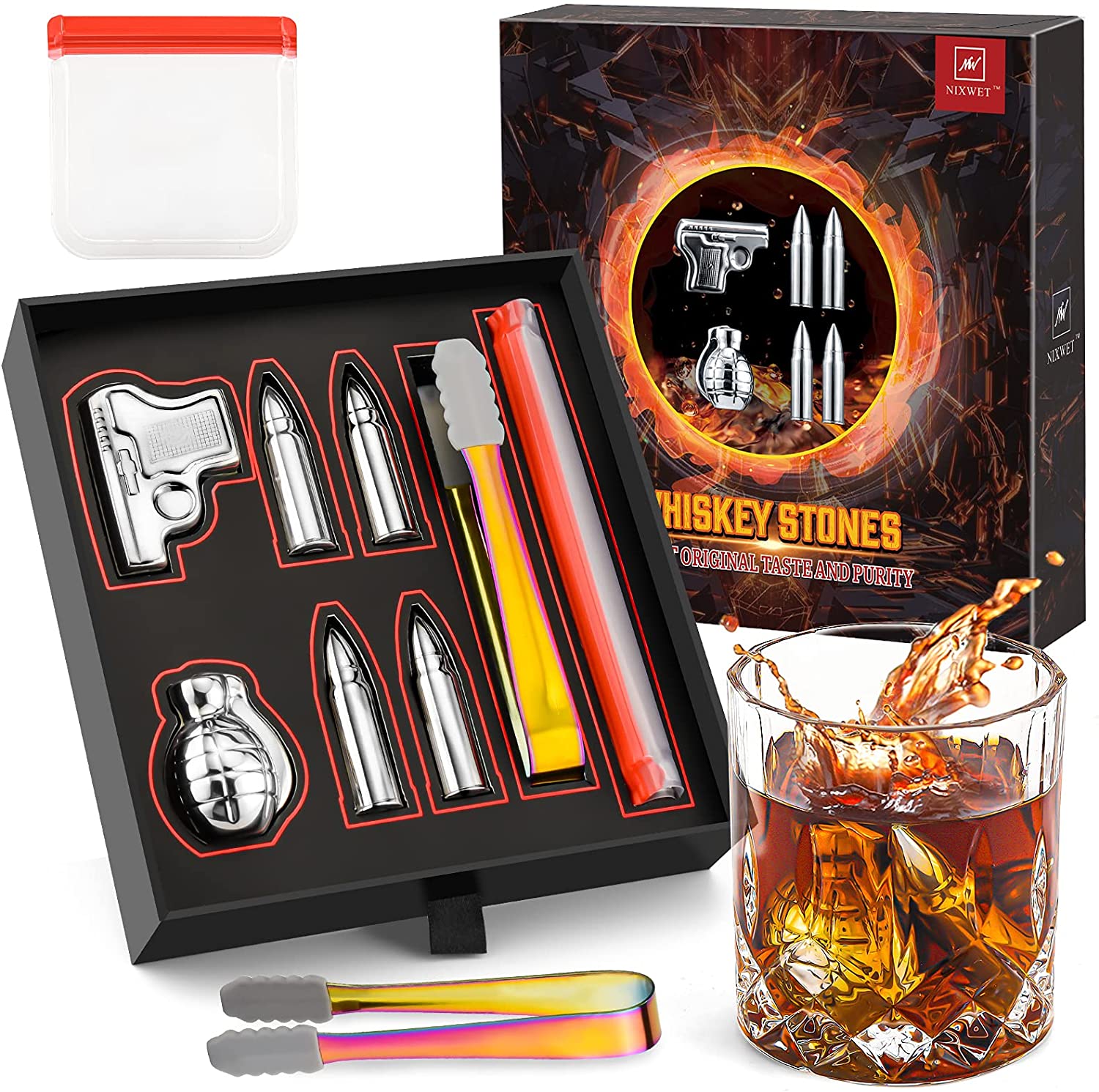 Factory Free sample Whisky Rocks Ice Cubes - Customized stainless steel Whiskey Stones Gift Set for Men 2021 Christmas gift  – Shunstone