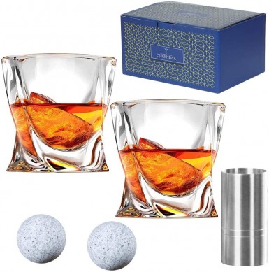 Pro luxury 10 oz old fashioned whisky glass tumbler granite whisky ball stone wine gift set