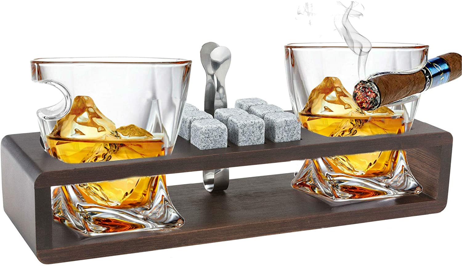 Best quality Basalt Lava Rock - Old Fashioned Cigar Whiskey Glasses Cigar Rest Gift Set bar accessories on Wooden Tray  – Shunstone