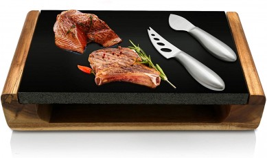Ensemble de plateau de service alimentaire en pierre de steak de vente chaude Roche de lave pour la cuisson