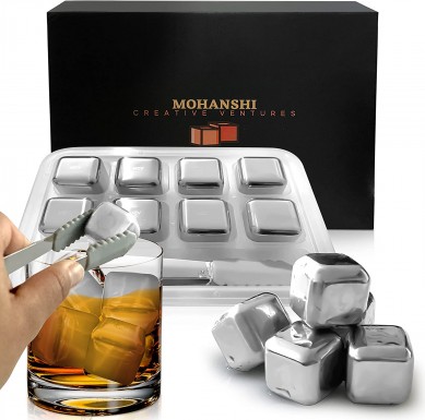 Ensemble de cadeau de pierres de whisky de luxe en acier inoxydable réutilisable, glace en métal de refroidissement pour le café