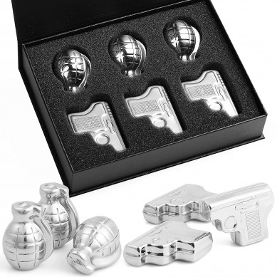 Ensemble de cadeaux amusants Whiskey Stones pour hommes en acier inoxydable en forme de pistolet et de bombe personnalisés