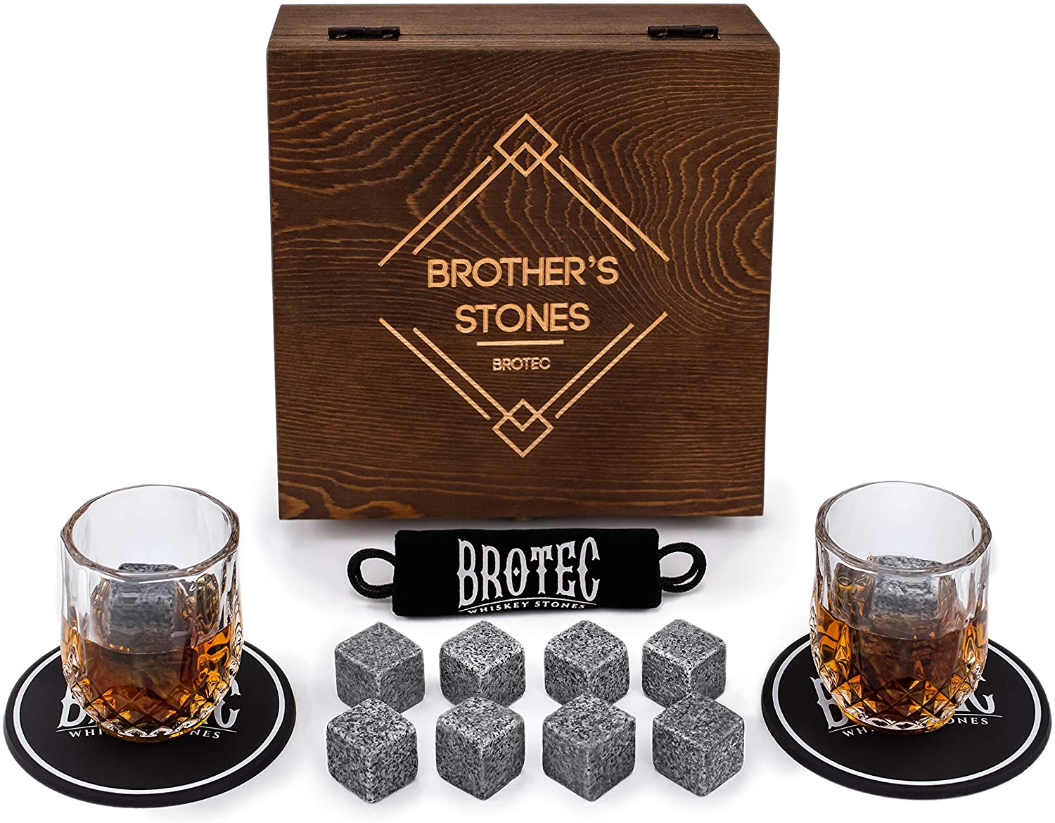 Factory wholesale Creative Glass Cups - Whiskey Stones and Glass Set Granite Whisky Rocks Crystal Shot Glasses in Wooden Box  – Shunstone