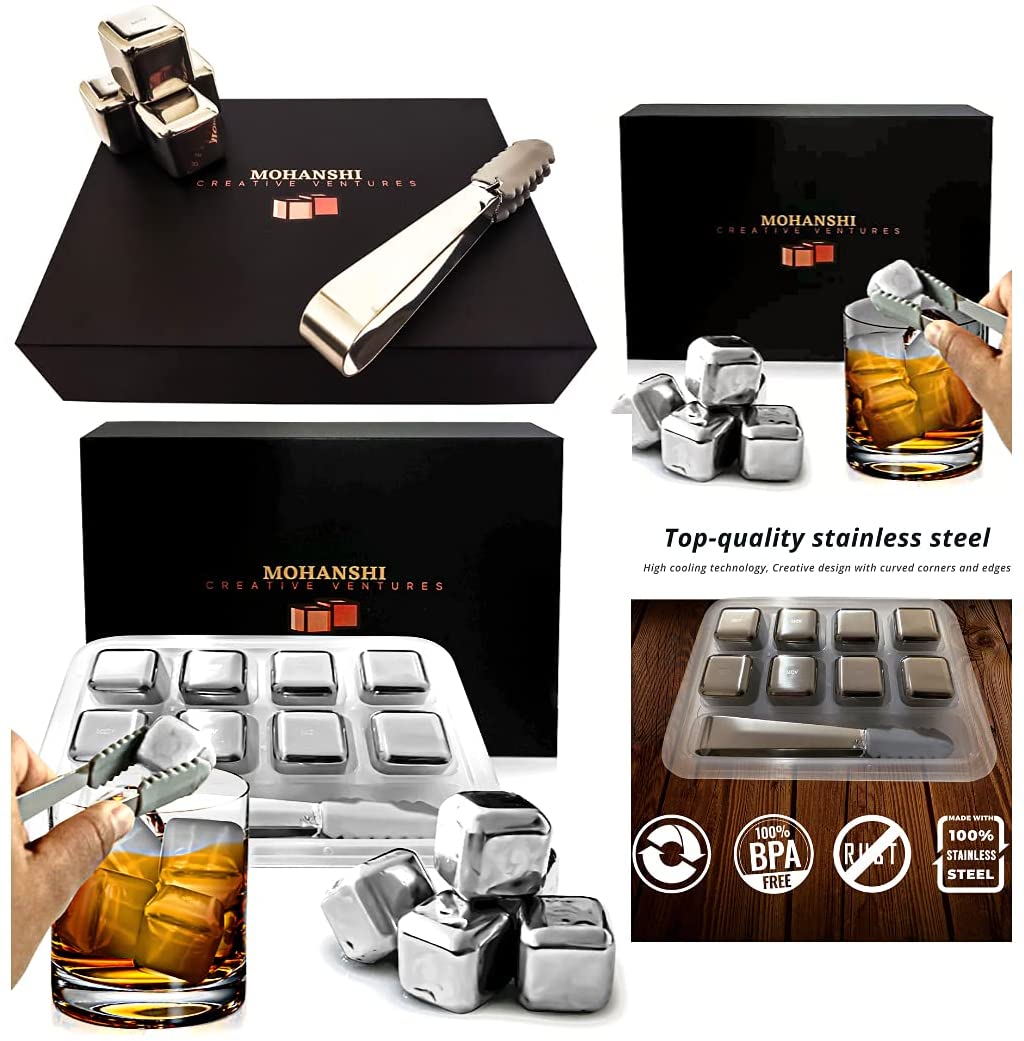 8 Year Exporter Chilled Whiskey Stones - Luxury Whiskey Stones Gift Boxed Set Reusable Stainless Steel Ice Cubes for drinking – Shunstone