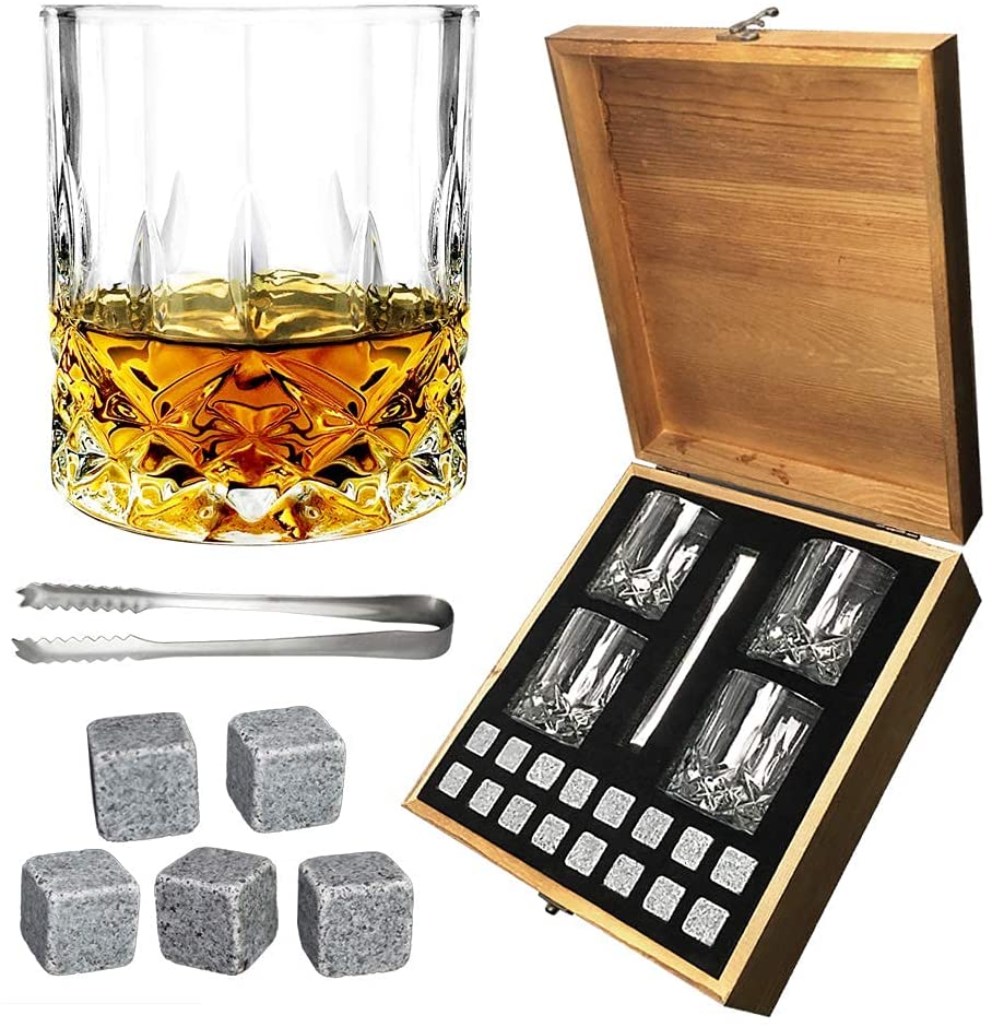 2017 High quality Whiskey Soap Stones - Lead free crystal Old Fashioned Glass whiskey stone and tong whole set by wooden box  – Shunstone