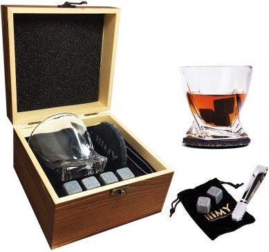 Verres à vin torsadés en usine de pierres de whisky de la chine et coffret cadeau en pierre de whisky par boîte en bois de luxe