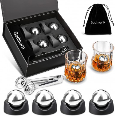 Amazon stainless Stoked Whiskey Stone ice cube ball with ball tong whole set in luxury gift box