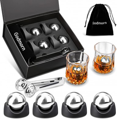 Amazon acero Stoked Whisky Stone bola de cubitos de hielo con pinzas de bola juego completo en caja de regalo de lujo