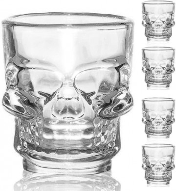 Skull Shot Glass Set 4 Halloween Crystal Skull Design 25ml 50ml Large by Flow Barware