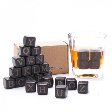 Letra inglesa piedra de whisky Basalto hielo cubos de roca Chilling Stones Caja de piedras de whisky