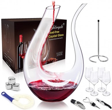 Hand Blown Lead Free Crystal Wine Accessories Wine Carafe na may Accessories para sa gamit sa bahay