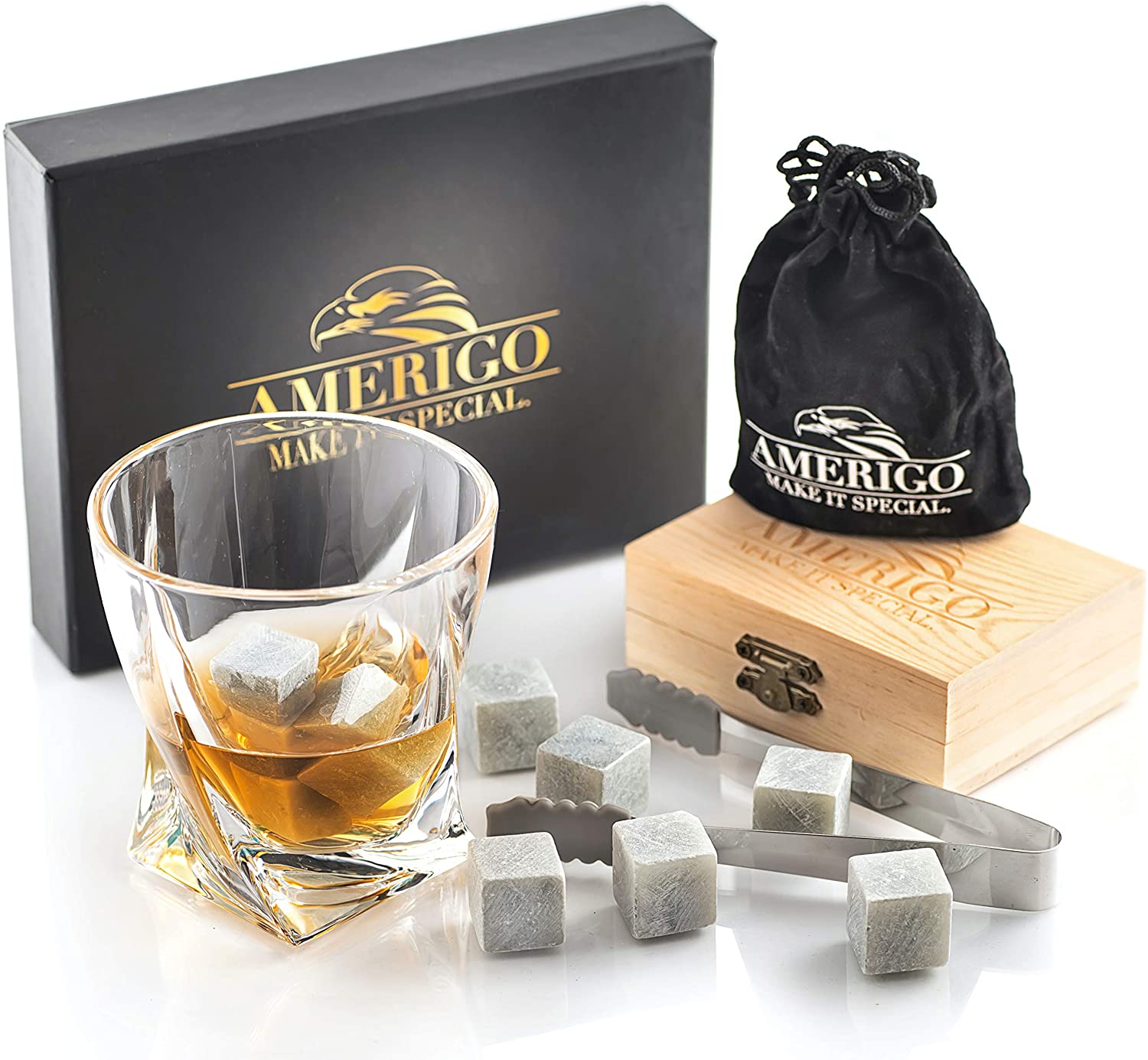 Factory supplied Polished Coaster - Amazon top seller Soapstone Whiskey Stones gift set Chilling Rocks  in pine Wooden Box  – Shunstone