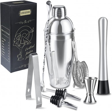 Stainless Steel 750ml Cocktail Shaker Bartender Kit Strainer Pourers Muddler Mixing Spoon Bar tool Set Gift Set