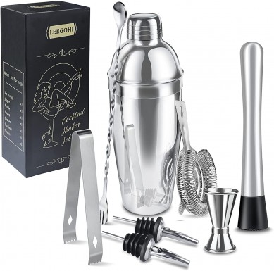 Stainless Steel 750ml Cocktail Shaker Bartender Kit Strainer Pourers Muddler Mixing Spoon Bar tool Gift Set