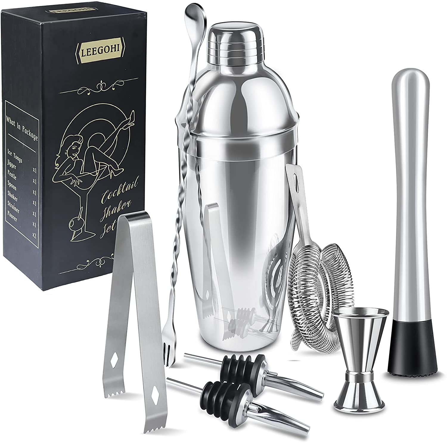 Excellent quality Sipping Whiskey Stones - Stainless Steel 750ml Cocktail Shaker Bartender Kit Strainer Pourers Muddler Mixing Spoon Bar tool Gift Set – Shunstone