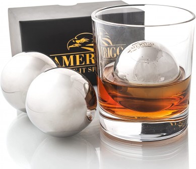 Whiskey Stones Set of 2 Stainless Steel Ice Balls Bar Accessories Whiskey Gifts for Men