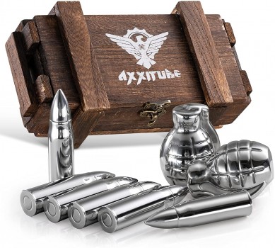 Whiskey Stone Bullets Gift Set  Stainless Steel Bullet shaped Whiskey Stones in a Wooden Army Crate