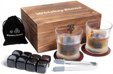 Whiskey Stones Whiskey Glass Gift Boxed Sets 8 Basalt Chilling Whisky Rocks Whiskey Lovers Gifts for Men