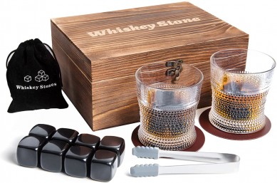 Whiskey Stones Whiskey Glass Белек кутучага салынган топтомдор 8 Базальт муздатуу Whiskey Rocks Whiskey сүйүүчүлөр үчүн эркектер үчүн белектер