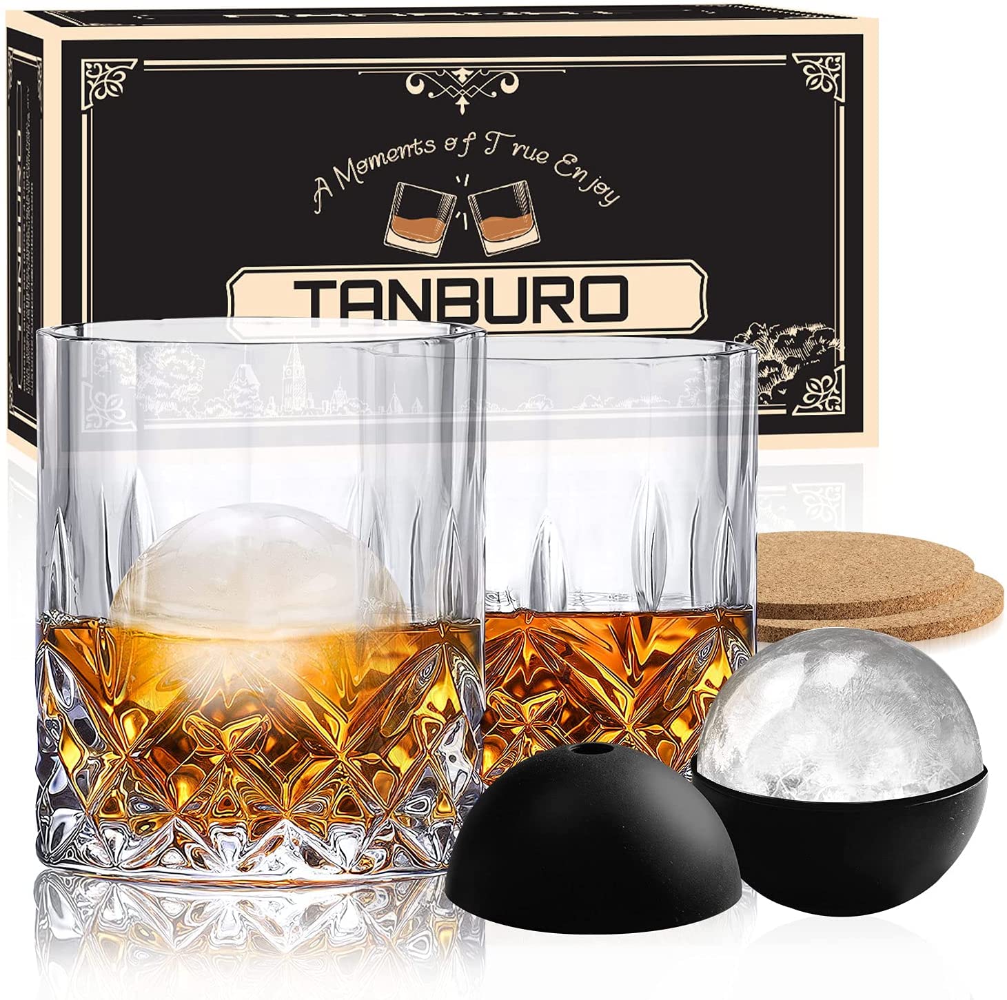 Well-designed Christian Gifts - Classic Old Fashioned whiskey Glasses Crystal Scotch Bourbon Glasses Gift with Ice Ball Mold and Coasters – Shunstone