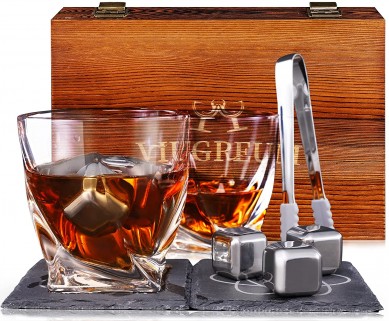 Twisted Whiskey Glass stainless Whisky Rocks Cooling Stone 8pcs Bourbon Glass for men gift