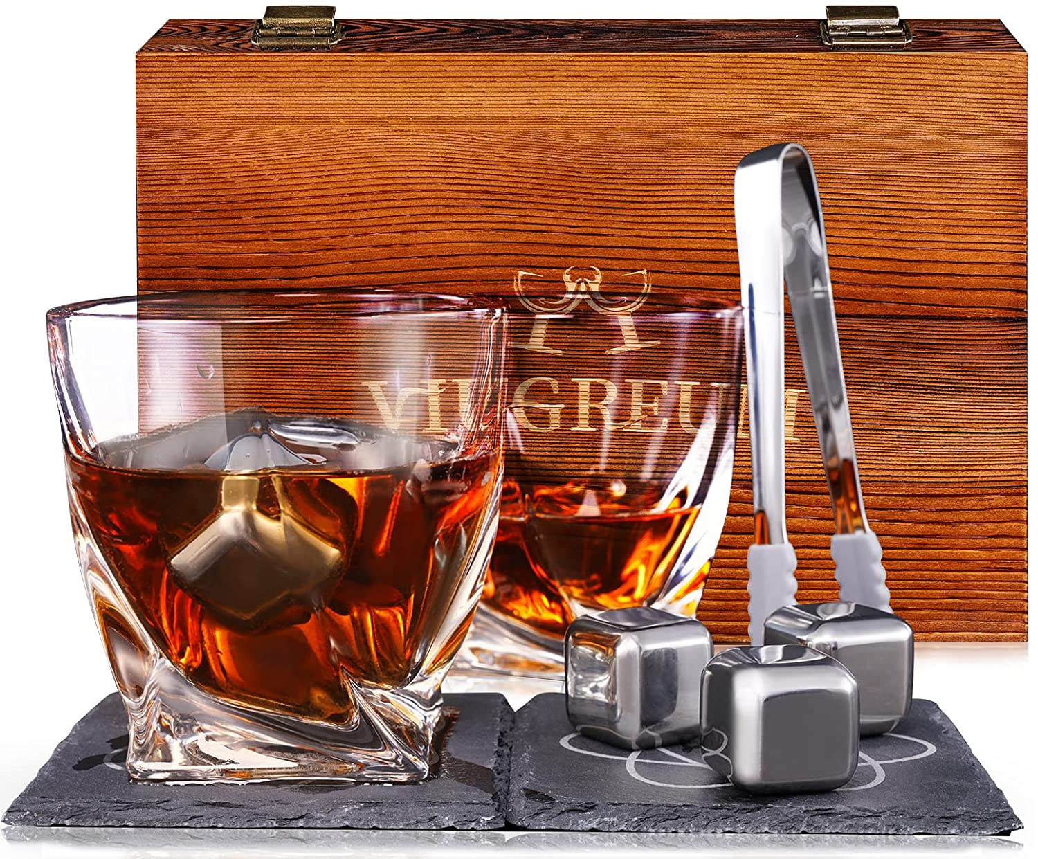 OEM manufacturer Whisky Ice Cube - Twisted Whiskey Glass stainless Whisky Rocks Cooling Stone 8pcs Bourbon Glass for men gift  – Shunstone