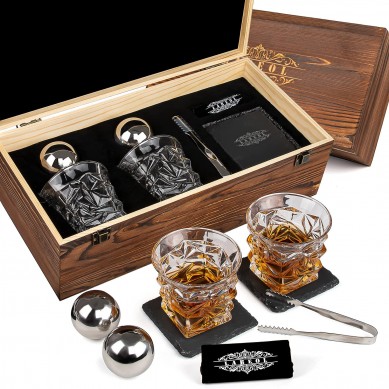 Whiskey Stones Whiskey Gift Sets for Men Whisky Glasses Reusable Stainless Steel Whisky Ball 2 Slate Coasters
