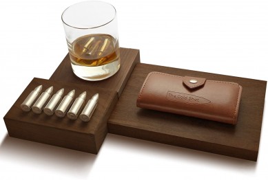 Stainless Steel Bullet Shaped Whiskey Stones in leather wallet bag