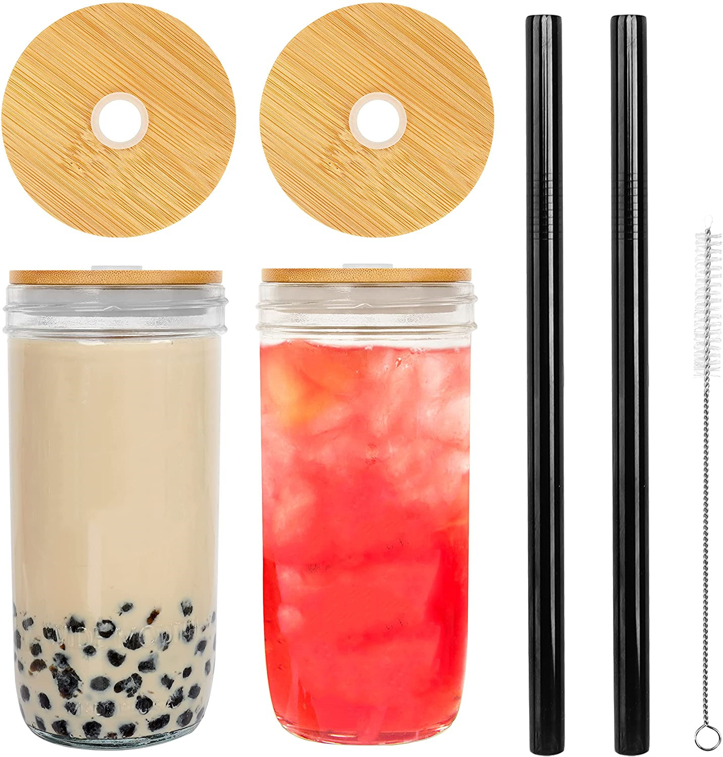 China Cheap price 304 Metal Ice Cube -  Jar Cups with Bamboo Lids Stainless Steel Straws Regular Mouth Mason Jars Drinking Clear Glasses – Shunstone