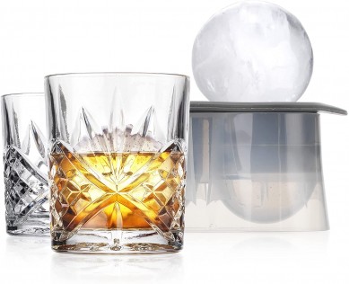 Whiskey Rocks Glass Crystal Bourbon Glasses Round Big Ice Ball Molds  10 Oz Old Fashioned Glasses for Scotch Cocktail