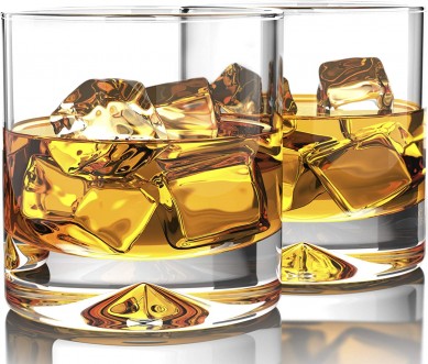 Whiskey Glasses with Mountain Imprint 10 oz Rocks Glasses Lead-free Bar Lowball Crystal GlassesOld Fashioned Glass Tumbler for Scotch