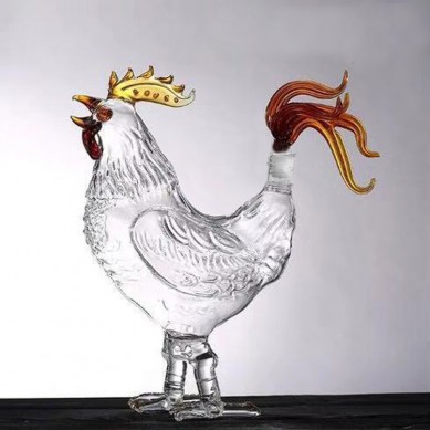 Animal shaped chicken shaped clear glass wine liquor bottles